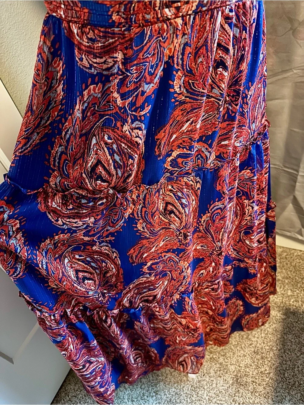 Sleeveless V-Neck Paisley Maxi Dress in Navy and Rust - Picture 3 of 5